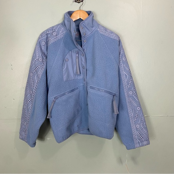 Free People Hit The Slopes Fleece Eyelet Jacket Large Blue - Picture 2 of 6